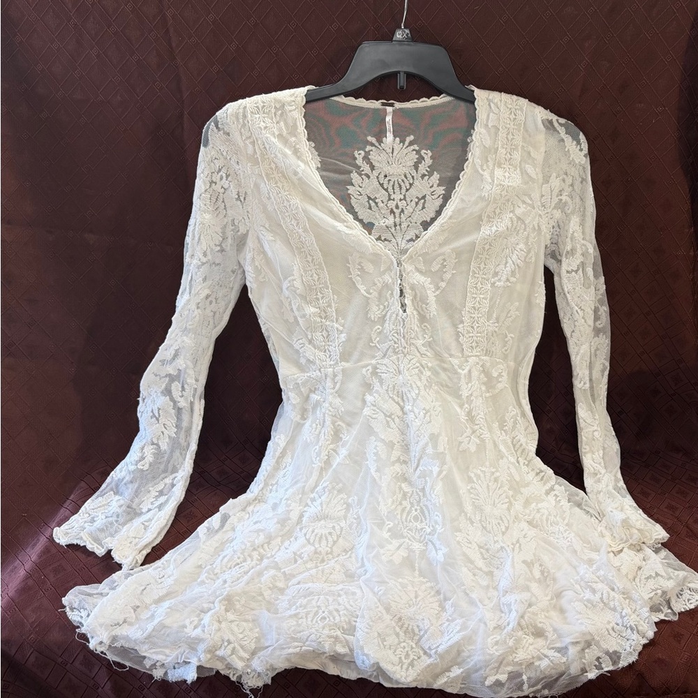 Free People White Lace Mini Dress